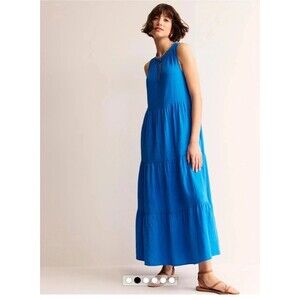 Boden Double Cloth Maxi Tiered Dress Indigo Bunting Blue Womnen's Size 14R